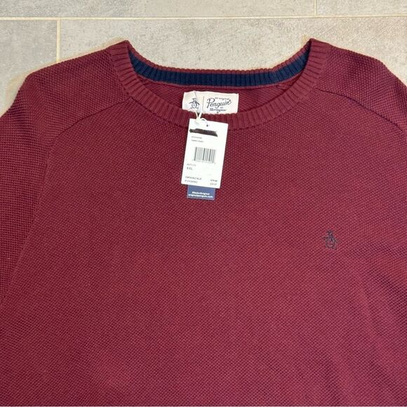 Original Penguin Men's Crewneck Pullover Tuck Stitch Maroon Sweater NWT XXL - Picture 2 of 12